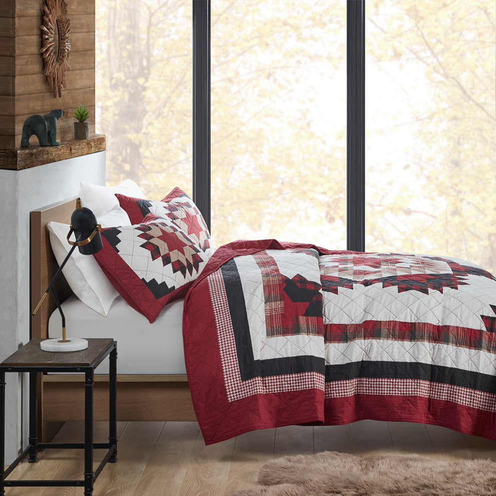 Woolrich Compass Cabin Style Cotton 3-Piece Quilt Set, Red