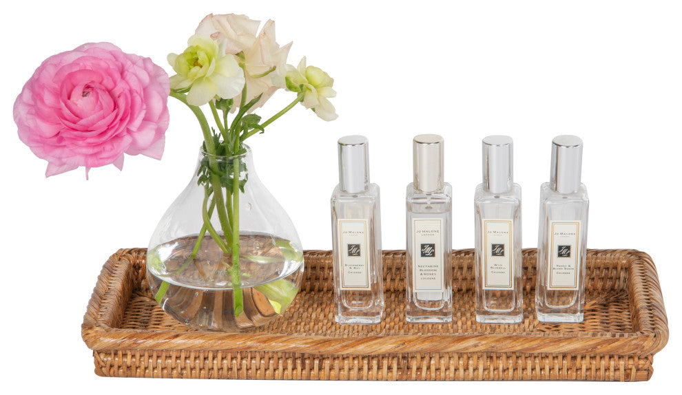 La Jolla Rattan Vanity and Bathroom Tray, Honey-Brown