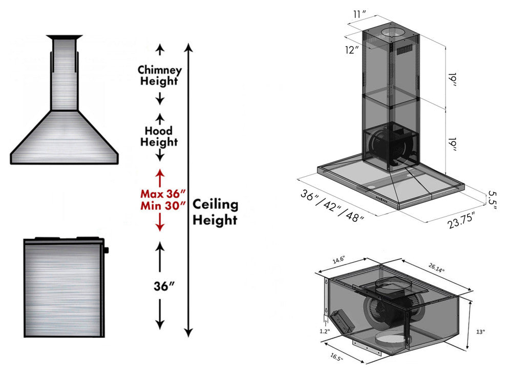 ZLINE 42" Ducted Island Mount Range Hood with Remote Blower in Stainless Steel