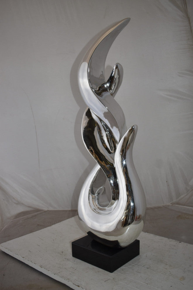 Eclectic Winding Silver Finish Abstract Resin Statue  Size: 13" x 7" x 35"H
