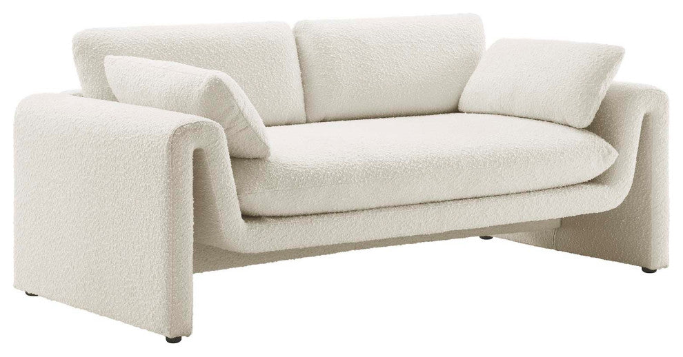 Waverly Boucle Fabric Sofa, Ivory