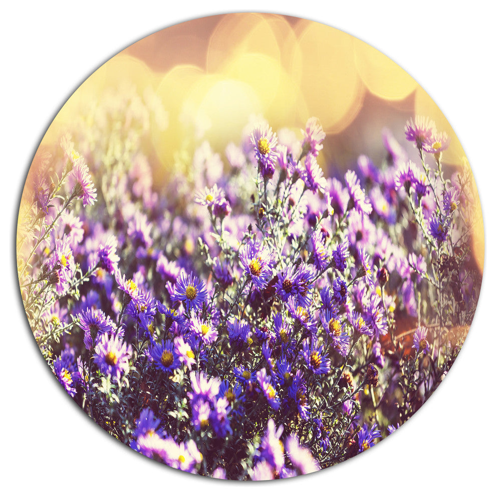 Purple Little Wild Flowers, Floral Large Disc Metal Wall Art, 23"