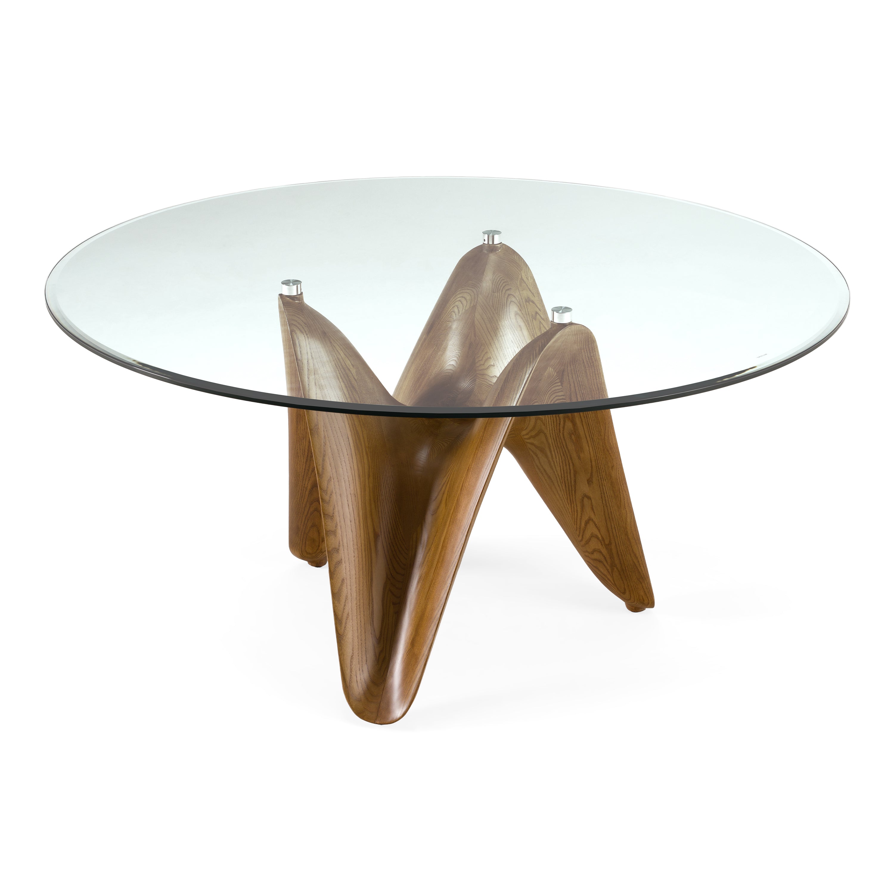 Modrest Seguin Round Glass + Walnut Dining Table