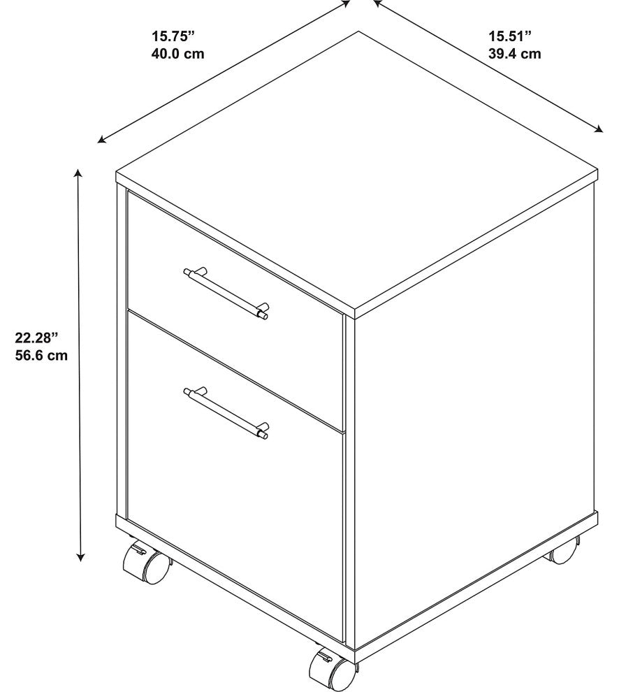 Key West 2 Drawer Mobile File Cabinet, Pure White Oak