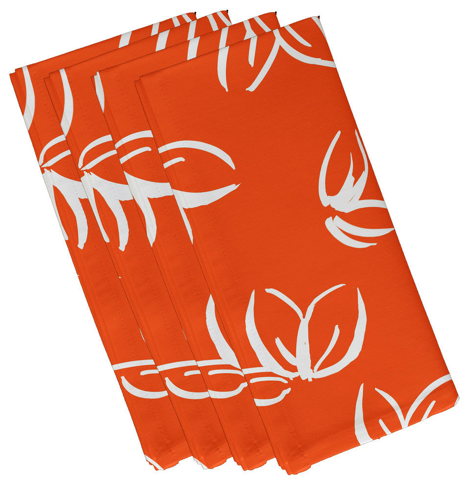 19x19", Eva Floral Print Napkin, Orange, Set of 4