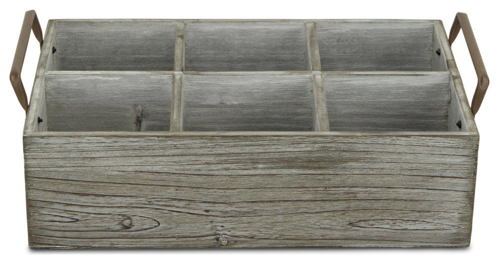 Rustic Graywash Six Slot Wooden Caddy