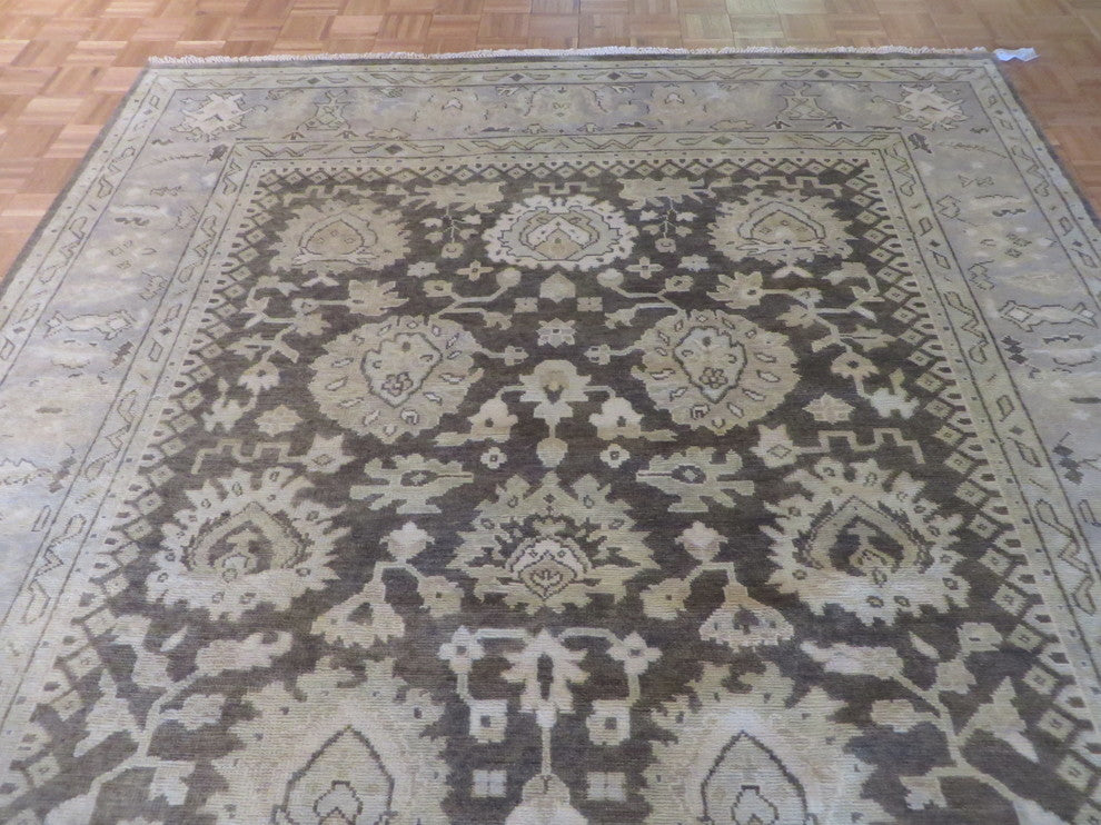 8x10, Hand-Knotted, Brown Oushak Oriental Rug Vegetable Dyes
