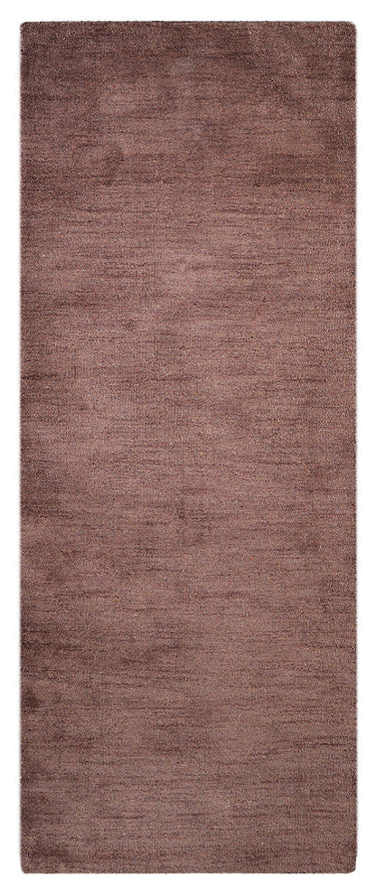 Hand Knotted Loom Silk Mix Area Rug Solid Light Brown, [Runner] 2'8''x12'