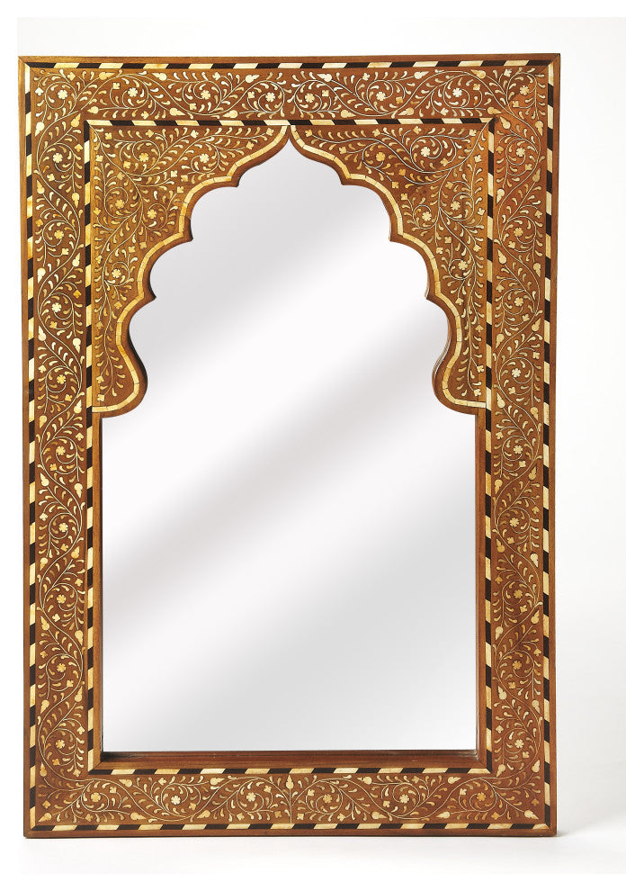 Butler Chevrier Wood and Bone Inlay Wall Mirror