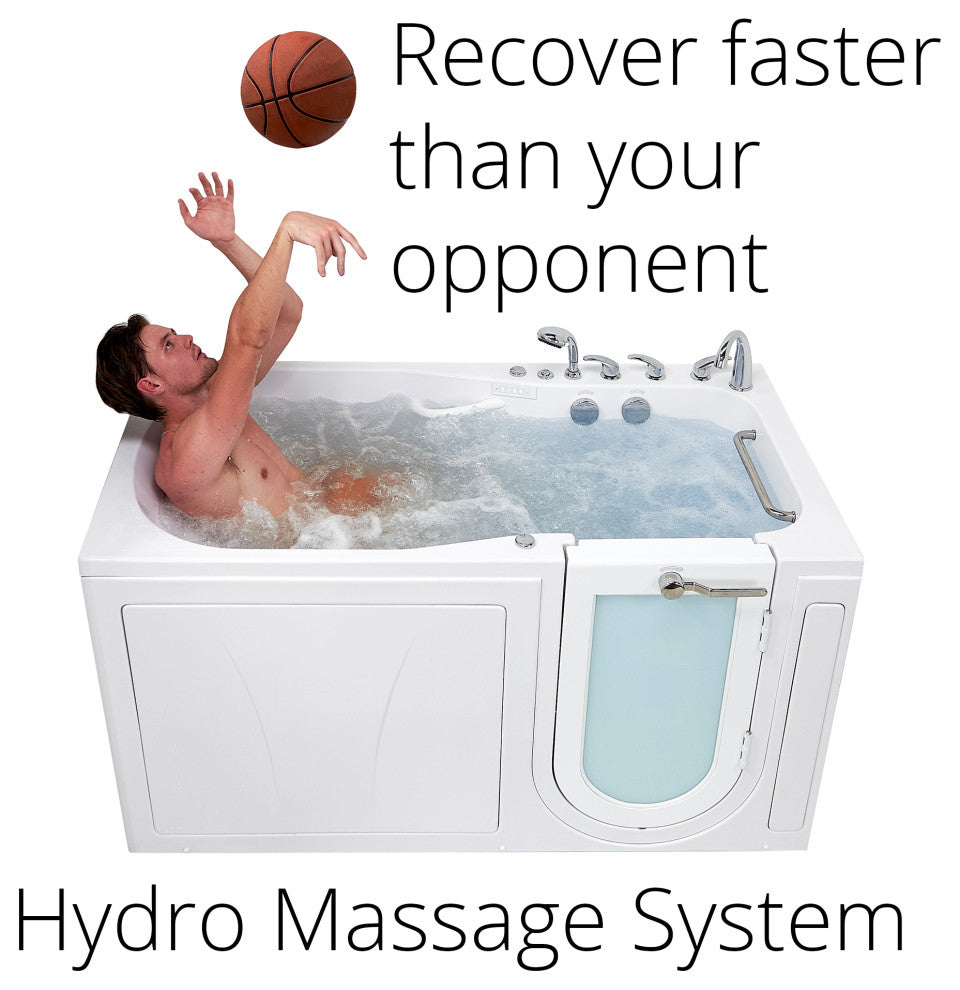 Ella Shak 36"x72" Air + Hydro + Foot Massage Walk-In tub, Outward Door, 2 Drains, 5 Piece Fast Fill Faucet, Right Drain