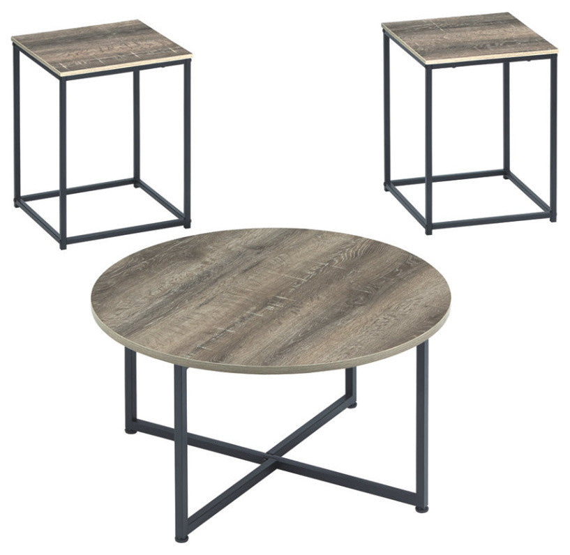 Benzara BM190103 Wooden Table Set with Sturdy Metal Base, S/3, Gray/Brown