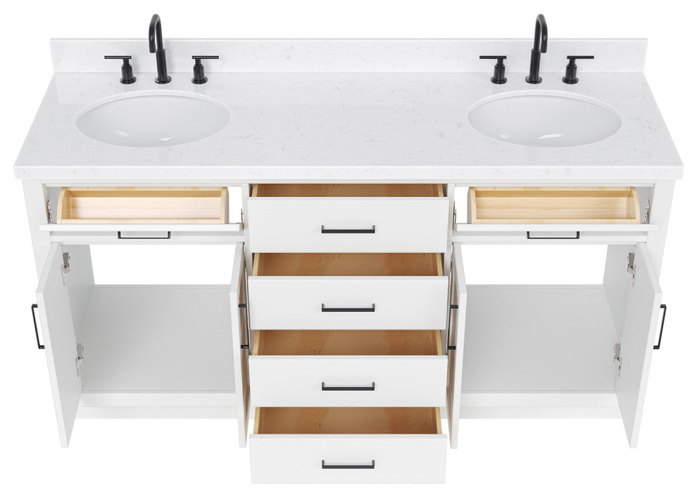 Ariel Hepburn 66"  Double Oval Sinks Vanity, Carrara Quartz