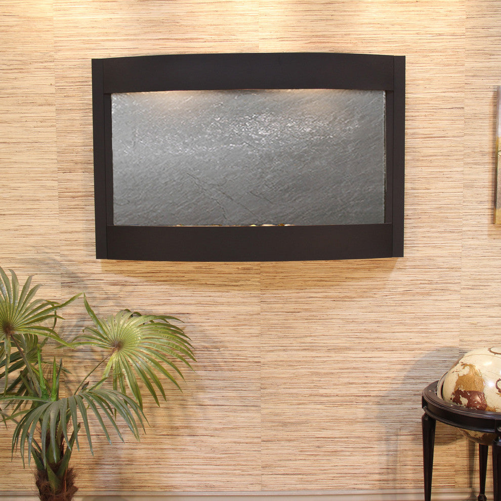 Calming Waters Wall Water Fountain, Black Featherstone, Textured Black