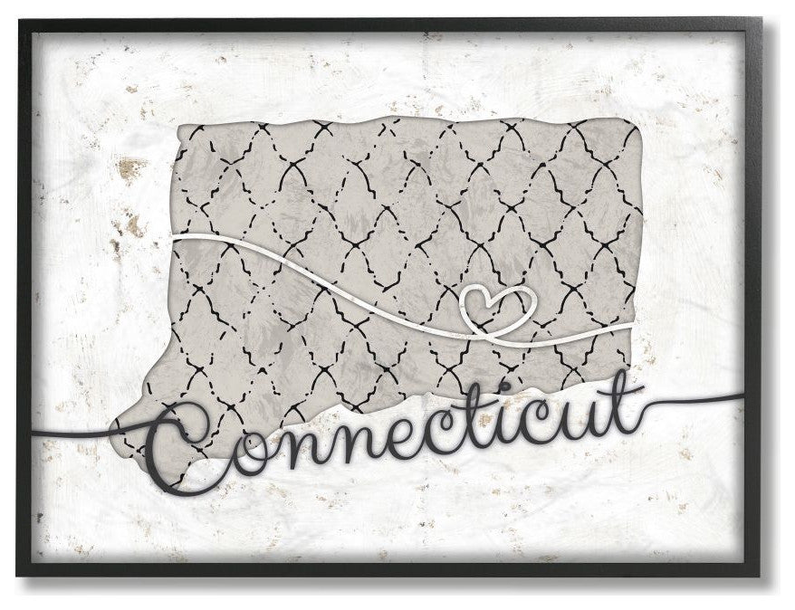 Stupell Industries Connecticut Patterned Grey US State Design, 11 x 14