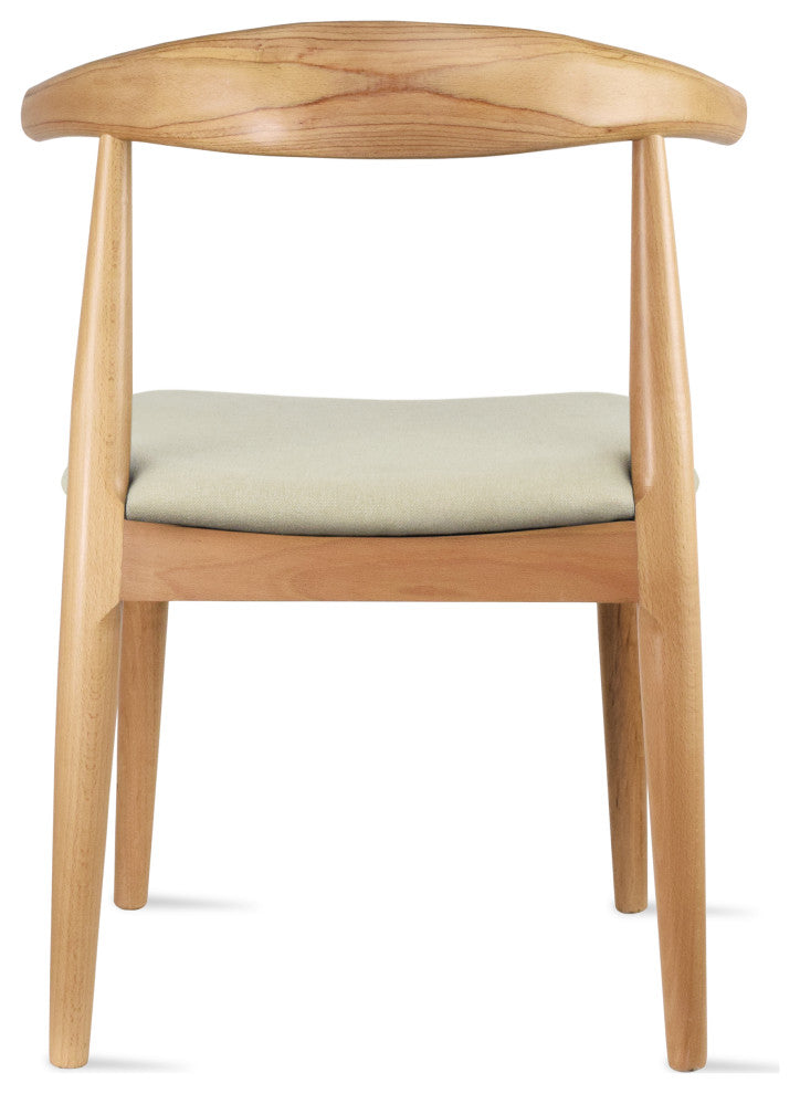 Modern Wooden Dining Chair, Natural + Beige Fabric Seat