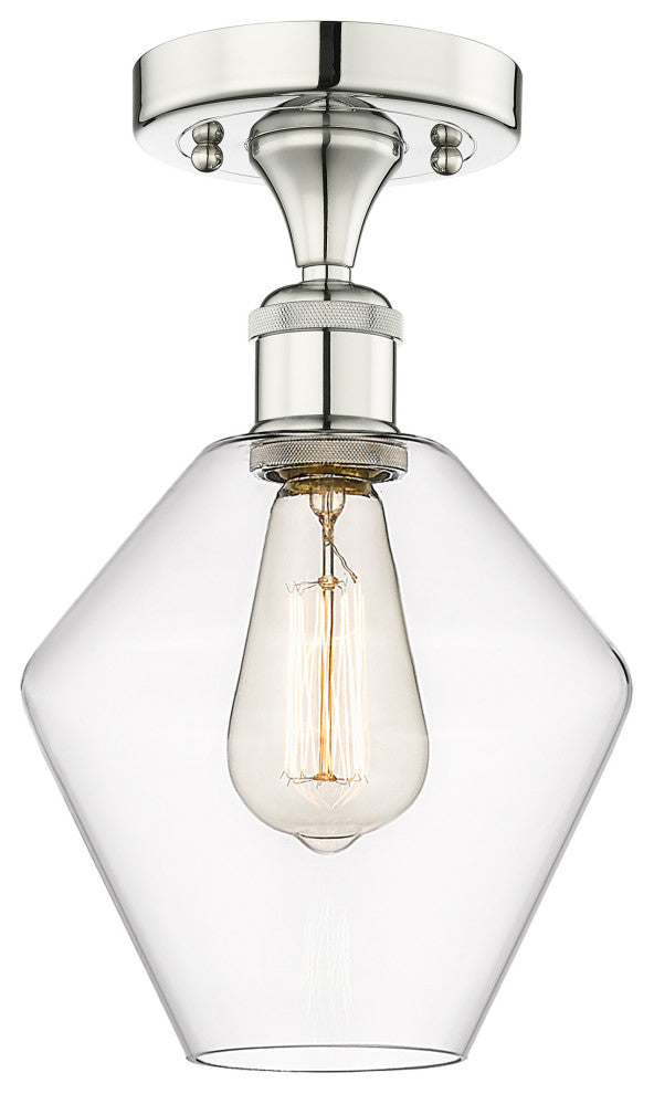 Cindyrella-1 Light 8" Semi-Flush Mount-Polished Nickel, Clear Glass Shade