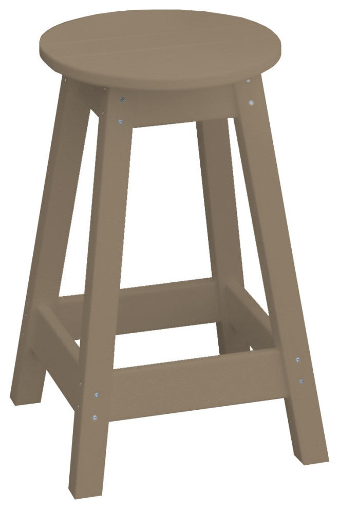Poly Lumber Bar Stool, Weathered Wood, Dining Height, Round