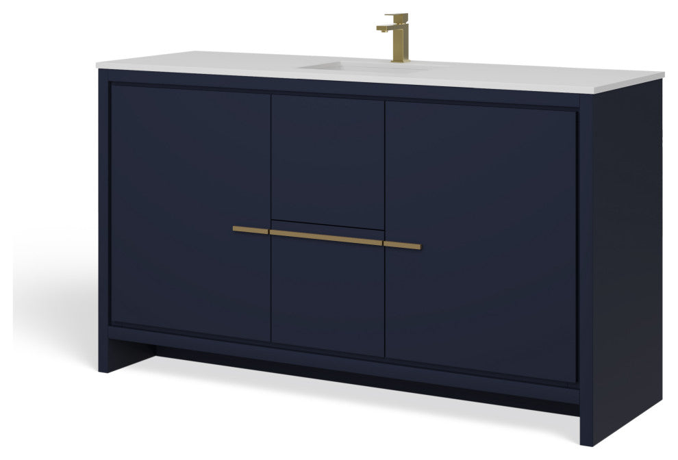 The Esconde Bathroom Vanity, Single Sink, 60", Blue, Freestanding