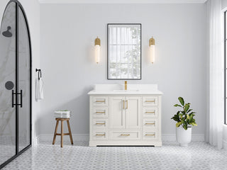 Boston 48" Single Sink Bath Vanity in Alabaster 1.5" White Quartz