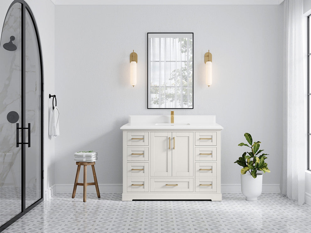 Boston 48" Single Sink Bath Vanity in Alabaster 1.5" White Quartz