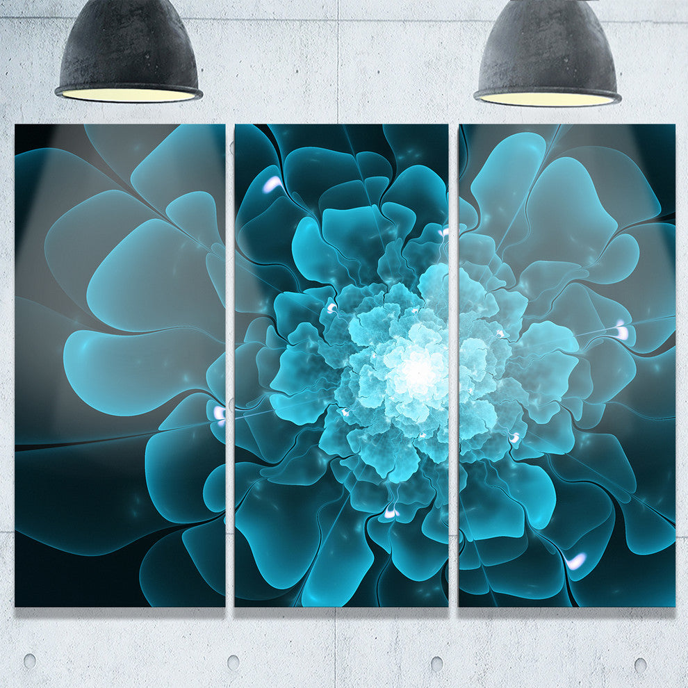 "Fractal Flower Clear Blue Digital Art" Metal Wall Art, 3 Panels, 36"x28"