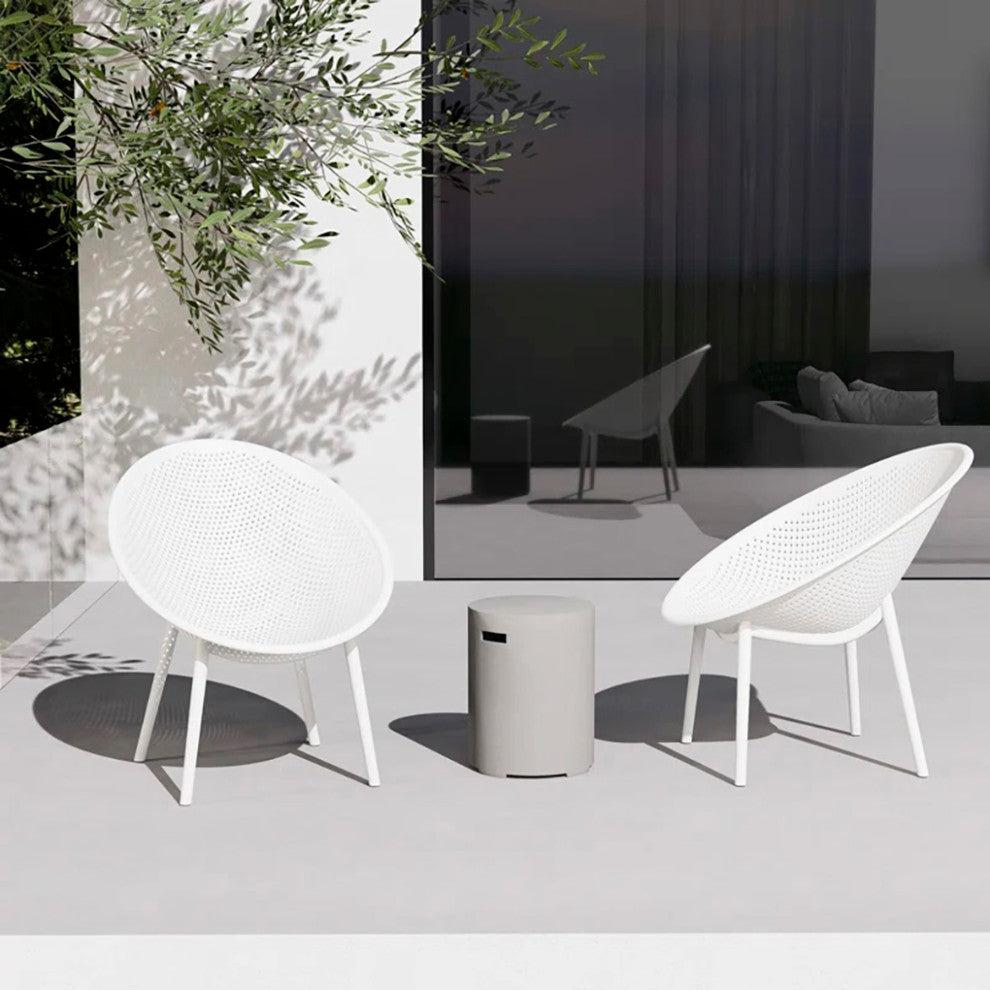 Modern Plastic Lounge Chair Perforated Egg Shaped Seat for Indoor/Outdoor, White