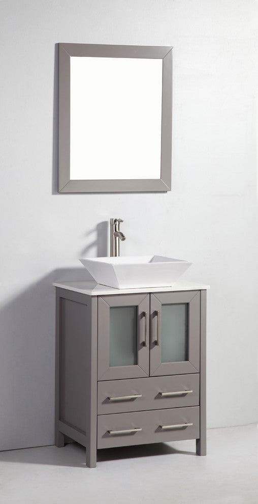24" Bathroom Vanity With Matching Mirror, Light Gray