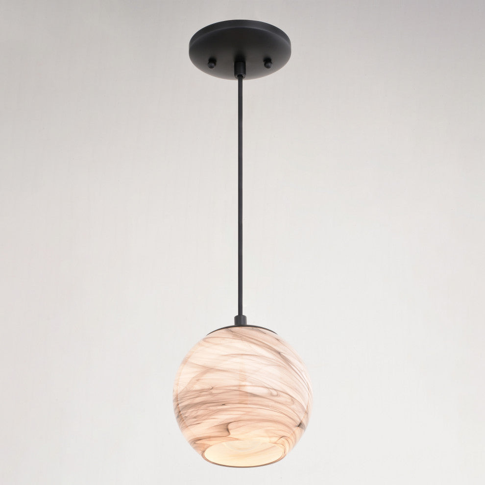 Milano Matte Black Transitional Mini Pendant Ceiling Light Multi Color Art Glass