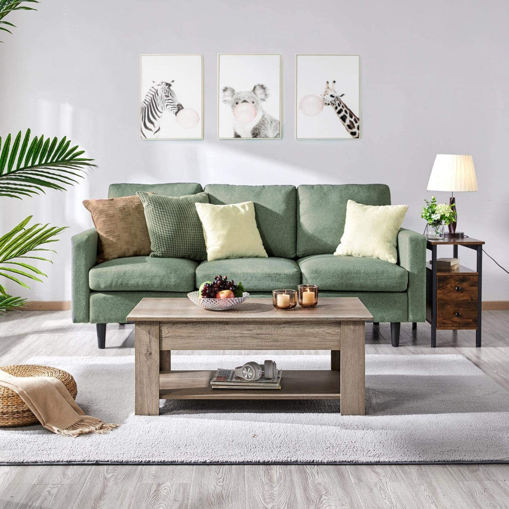 Lift Top Coffee Table with Hidden Compartment and Storage Shelf, Grey