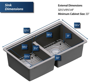 Karran Undermount 32.5 in. Double 50/50 Bowl Workstation Kitchen Sink, Concrete