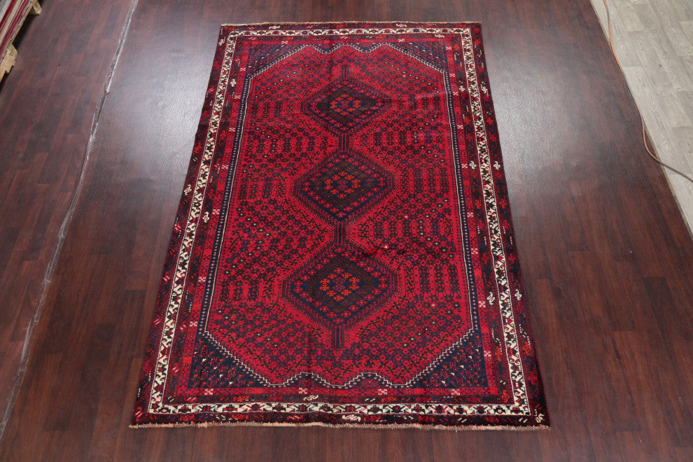 Consigned, Bordered Persian Tribal Handmade Oriental Vintage Area Rug, 7 X 10