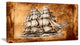 Ancient Sailboat Drawing, Seashore Wall Art on Canvas, 32"x16"
