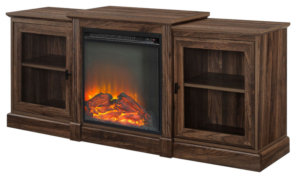 60" Classic Tiered Top Fireplace TV Console - Dark Walnut