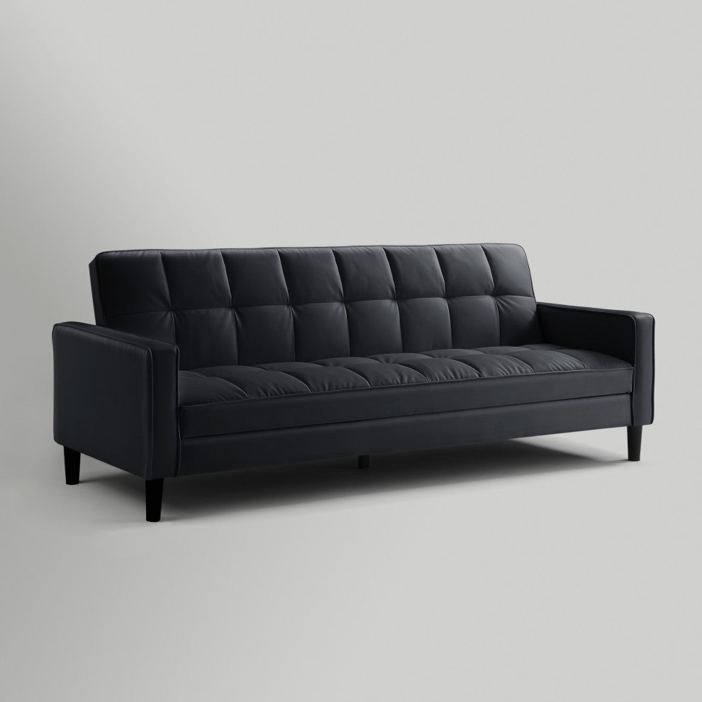 Loft Lyfe Paley Convertible Sofa Bed, With Storage, 85" Wide, Black Leather