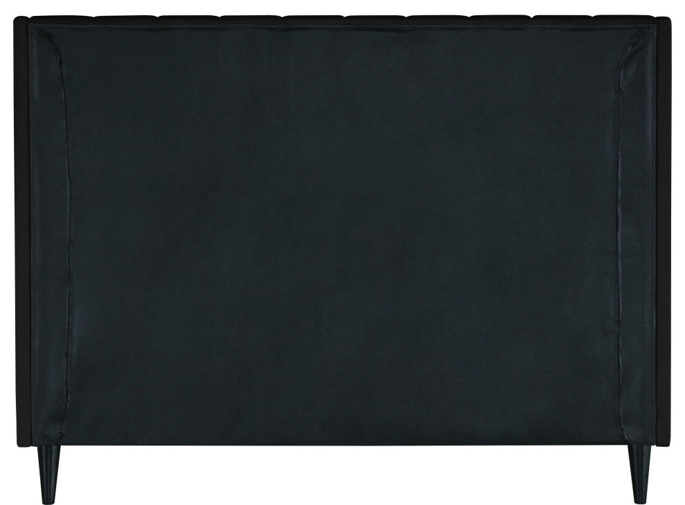 Eva Velvet Upholstered Bed, Black, Queen