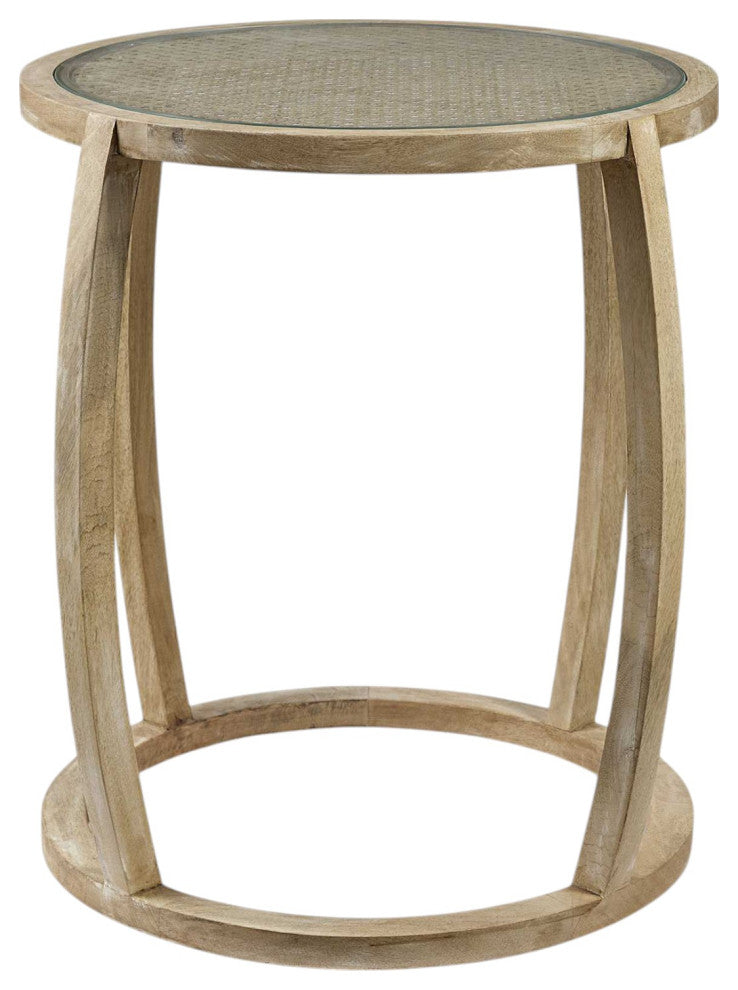 26" Brown And Clear Glass Round End Table