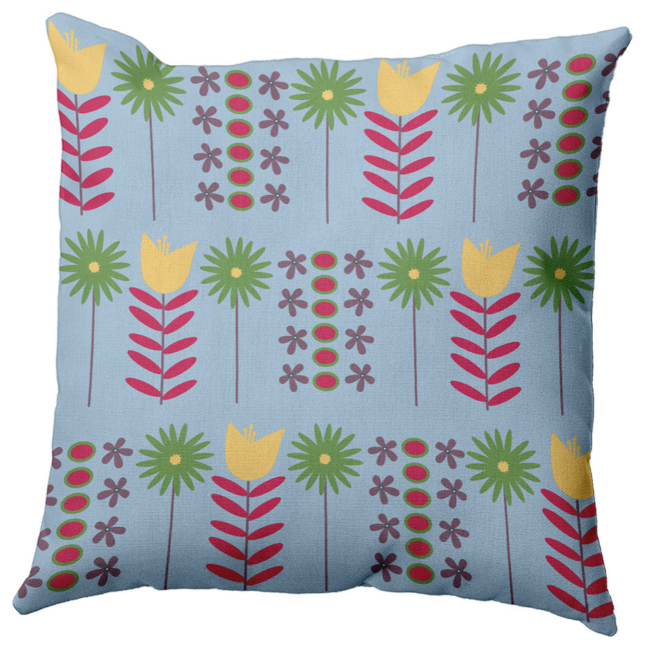 Daisy May's Garden Polyester Indoor Pillow, Blue, 16"x16"