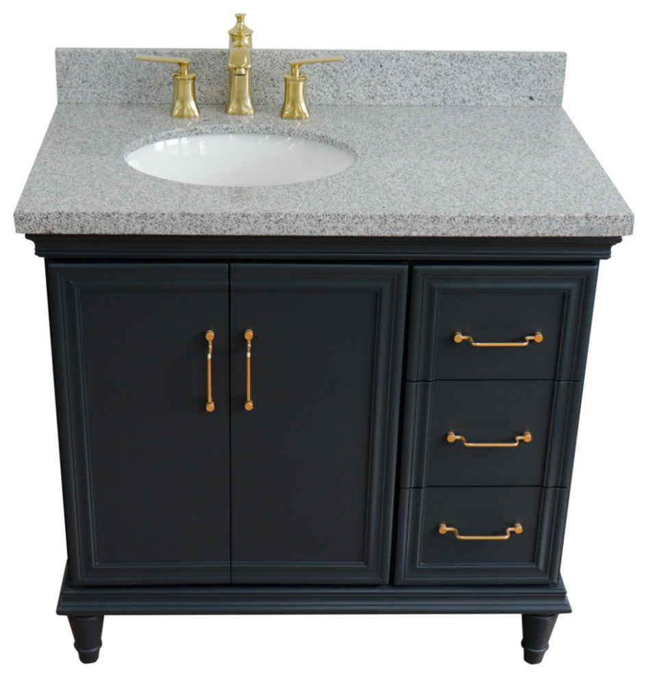 37" Single Vanity, Dark Gray Finish With Gray Granite