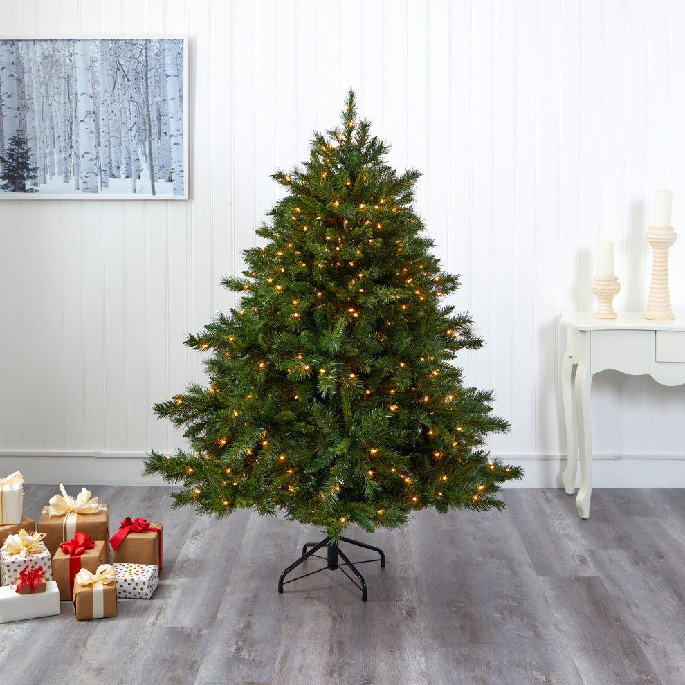 6' Wyoming Mixed Pine Faux Xmas Tree W/450 Clear Lights & 1090 Bendable Branches