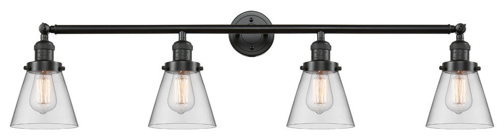 Small Cone 4-Light Bath Fixture, Clear Glass, Oil Rubbed Bronze
