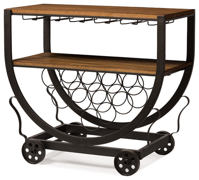 Triesta Antiqued Metal And Wood Wheeled Wine Rack Cart