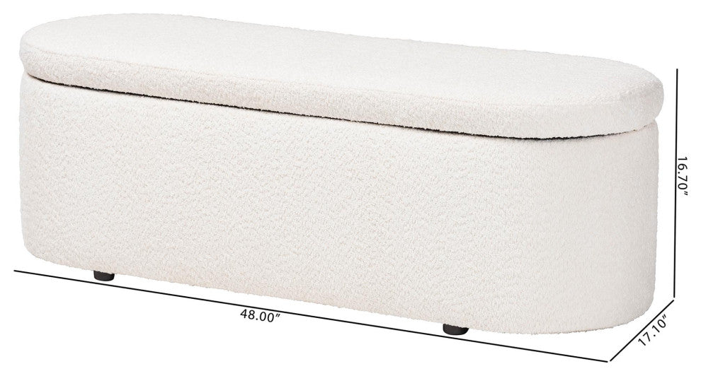 Mahala Modern White Fabric Storage Bench