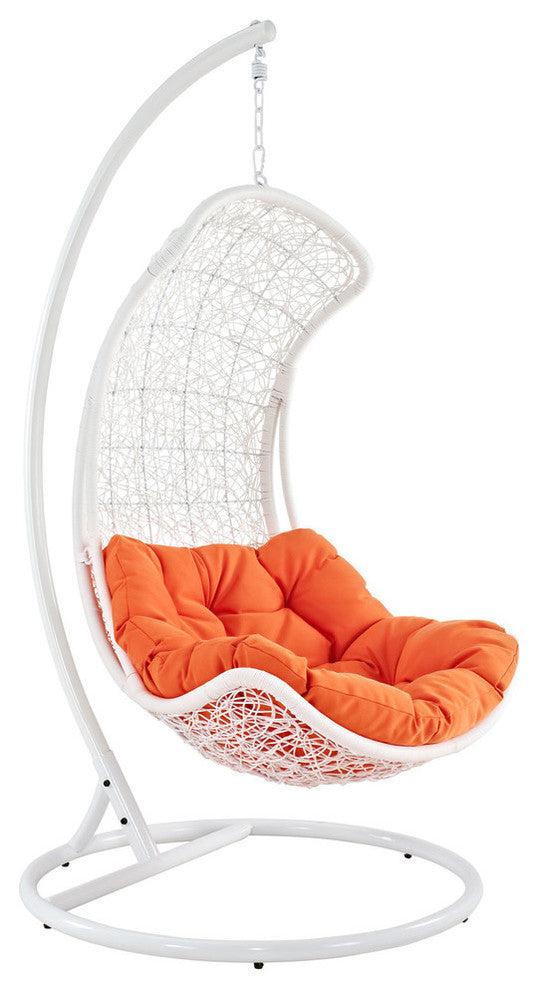 Modern Urban Outdoor Patio Rattan and Wicker Swing Lounge Chair White Orange
