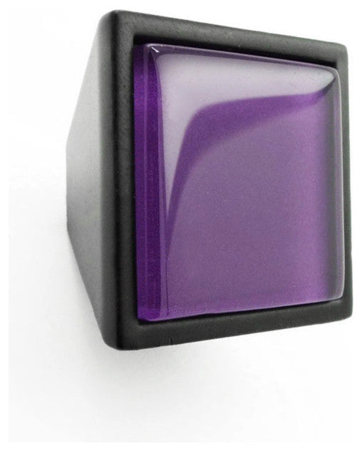 Royal Purple Crystal Glass Black Metal Square Frustum Knob