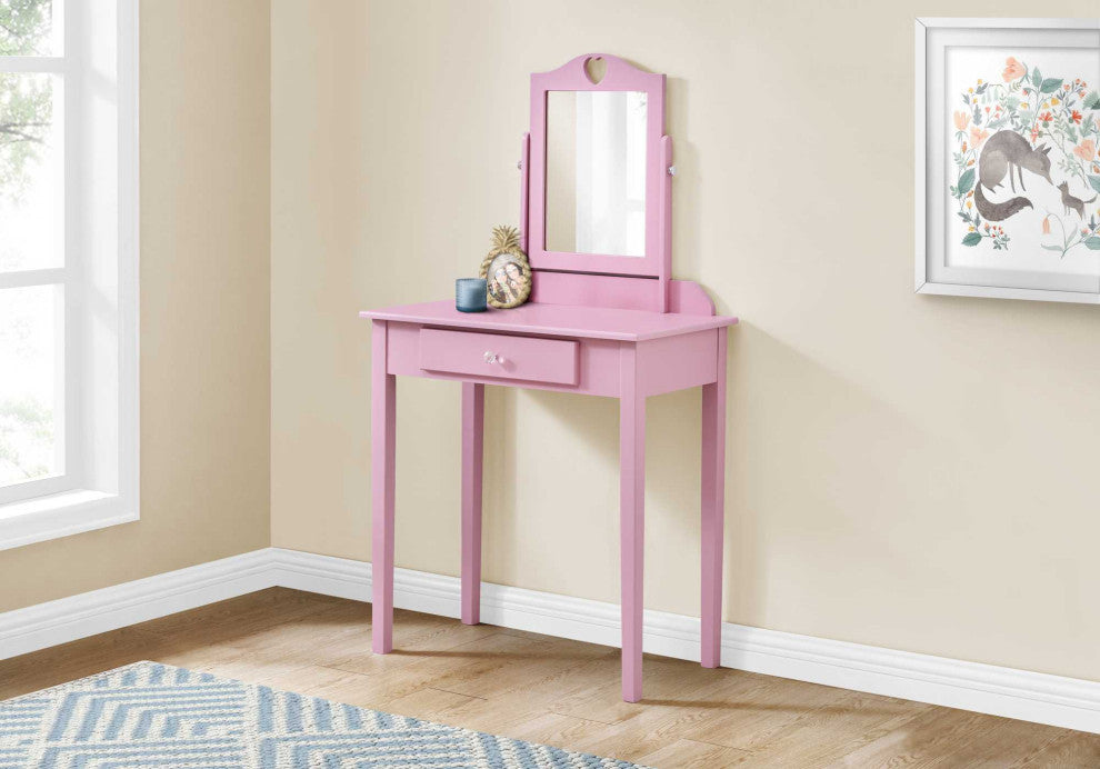 HomeRoots Pink Vanity Mirror and Storage Drawer