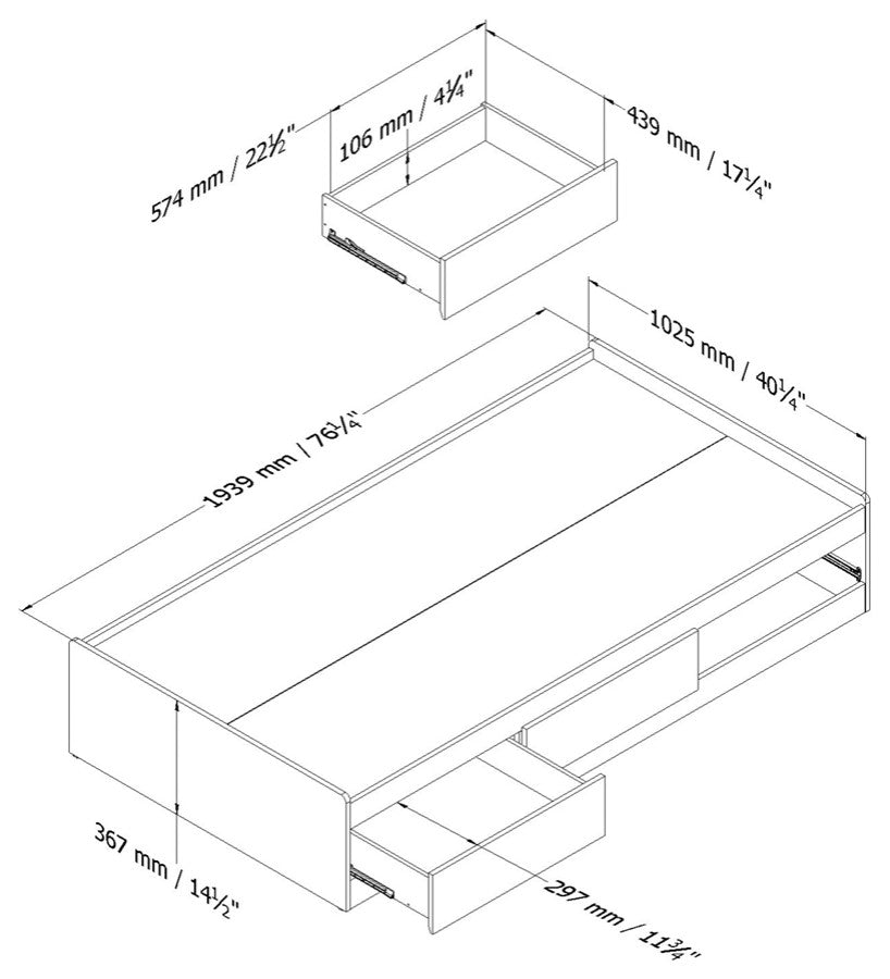 South Shore Callesto Twin Mates Bed (39'') with 3 Drawers, Pure White