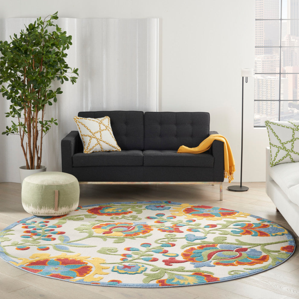 Nourison Aloha 7'10" Round Ivory/Multi Farmhouse Area Rug