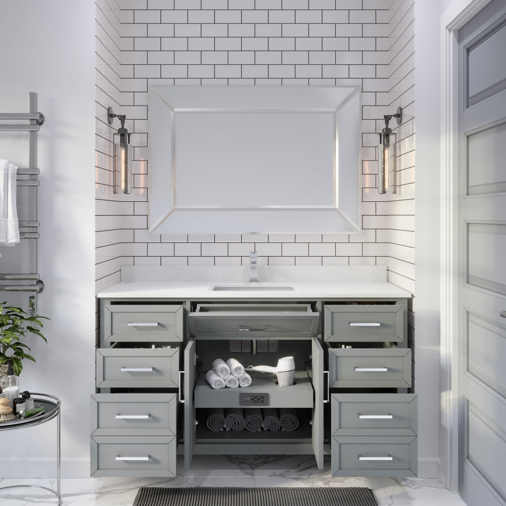 Terrence 60" Vanity with Power Bar and Drawer Organizer, Oxford Gray