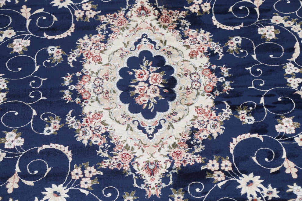 Blue Floral Medallion Transitional Turkish Rug Oriental Carpet 10x10