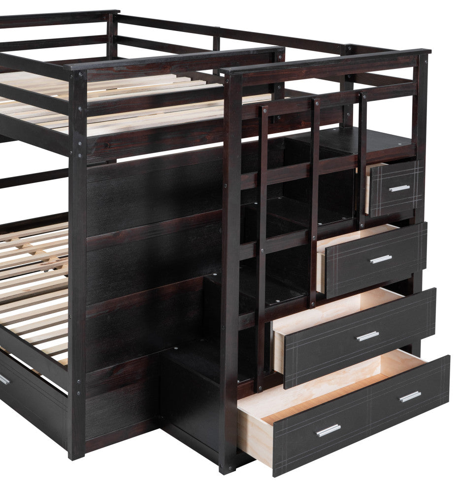 Gewnee Full Over Full Bunk Bed with Twin Size Trundle and Staircase